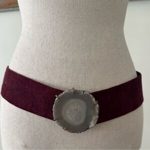 Christian Dior Vintage Burgundy Suede Waist Belt Agate Buckle Adjustable XS-M
